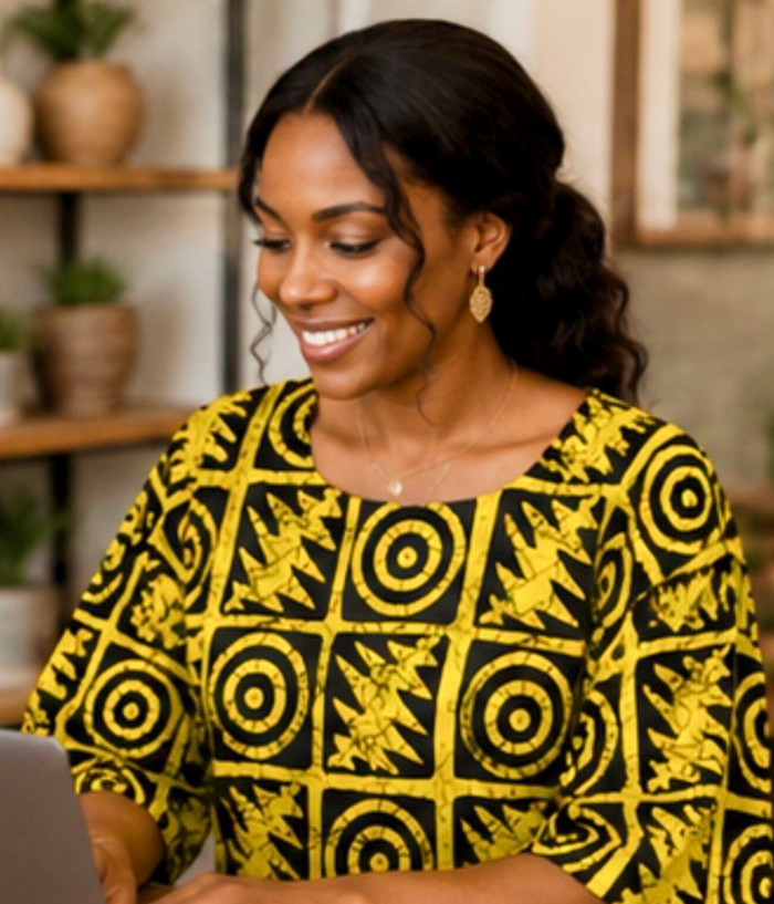 Women’s Yellow & Black African Print Short-Sleeve Top