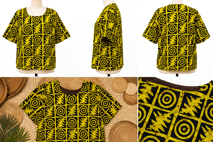 Women’s Yellow & Black African Print Short-Sleeve Top