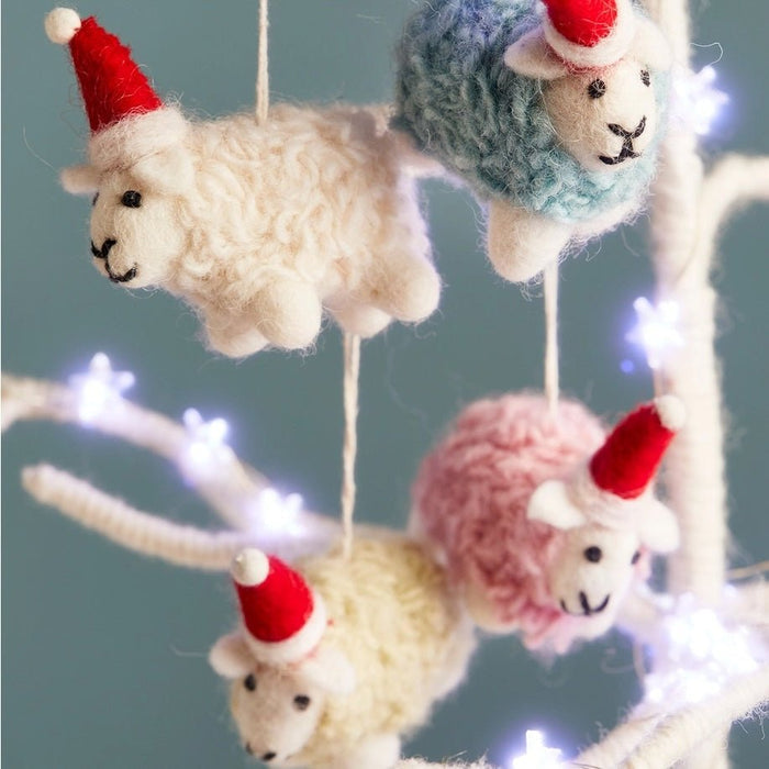 Woolly Felt Sheep In Santa Hat Decoration | Namaste - This is Knit