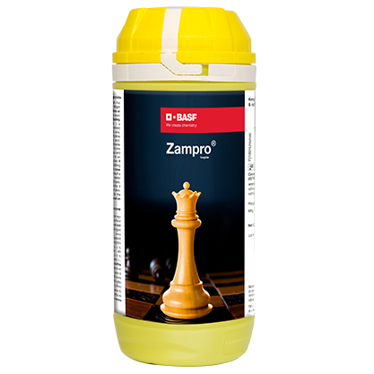 BASF Zampro Fungicide botltle contains Ametoctradin 27% + Dimethomorph 20.27% SC. bottle.